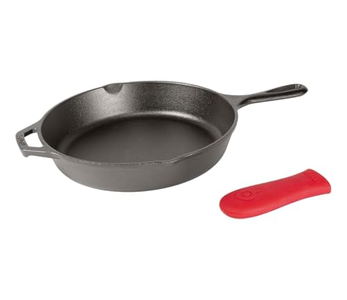 Lodge 12 Inch Cast Iron Skillet with Red Silicone Hot