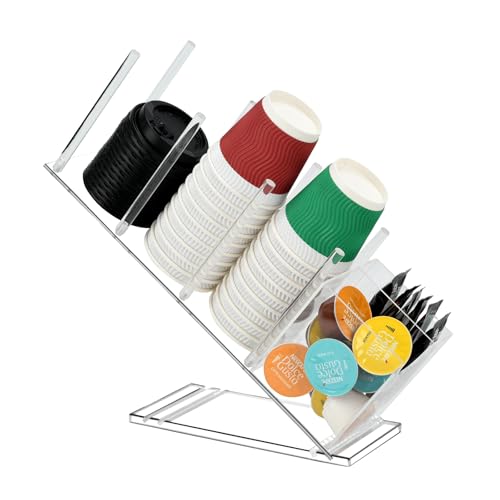 LYHLYA 5-Compartment Acrylic Cup Dispenser with Lid Holder, Coffee Cup