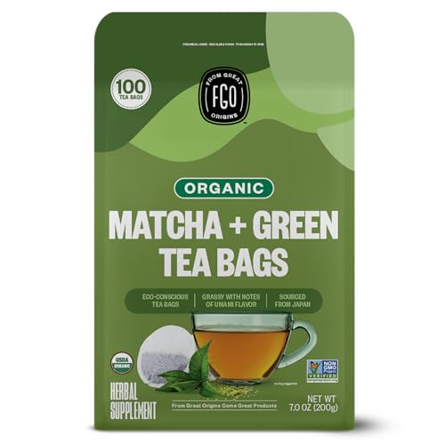 FGO Organic Japanese Matcha + Green Tea, 100 Count, Eco-Conscious