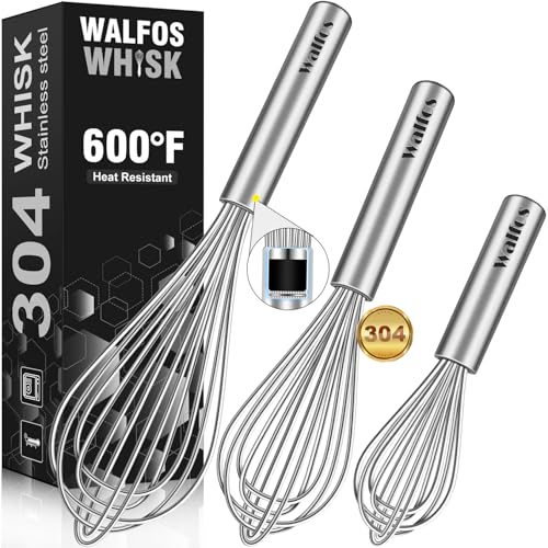 Walfos Whisk,304 Stainless Steel whisk,No-Rust 7+9+11inch Whisks for cooking Nice