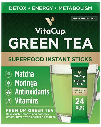 VitaCup Green Tea Instant Packets, Enhance Energy & Detox with