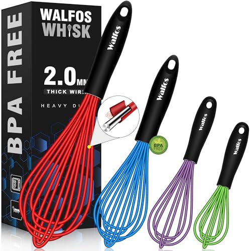 Walfos Whisk, Silicone Whisk Heat Resistant (480°F) Kitchen Whisks Set
