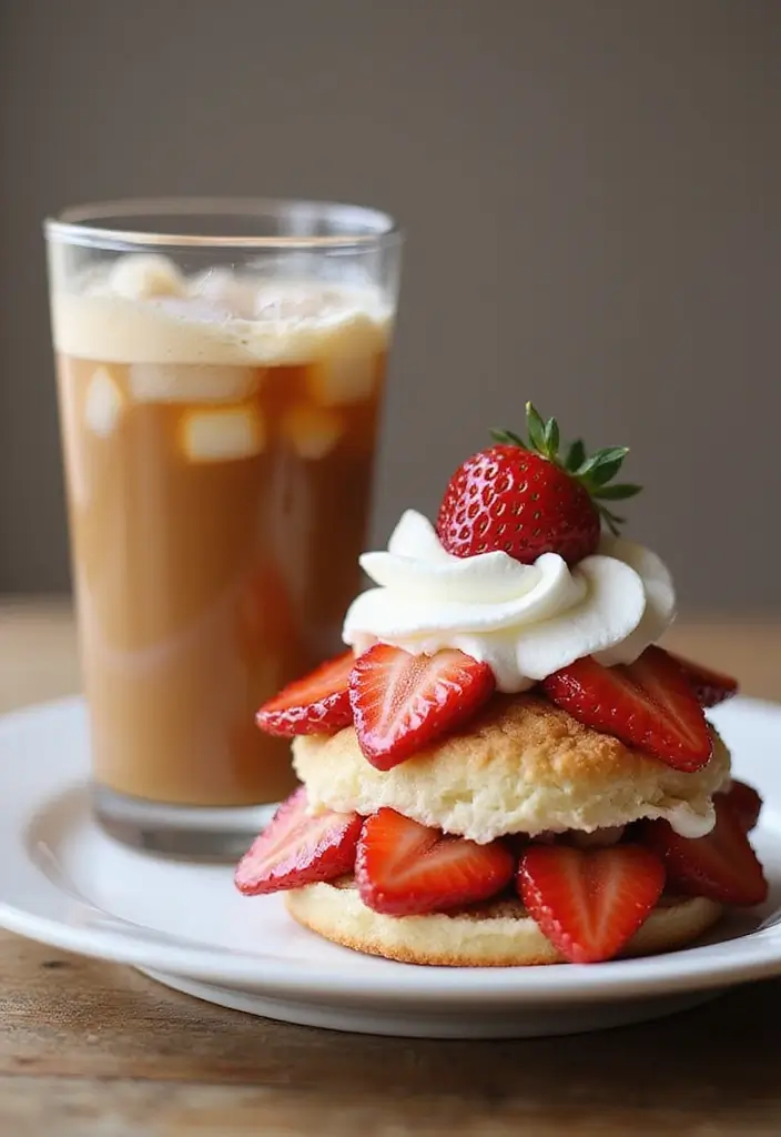 30 Coffee and Dessert Pairings You’ll Want to Try 19 30 Coffee and Dessert Pairings You’ll Want to Try - 19. Iced Coffee and Strawberry Shortcake