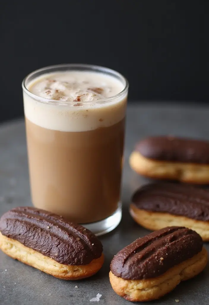 30 Coffee and Dessert Pairings You’ll Want to Try 26 30 Coffee and Dessert Pairings You’ll Want to Try - 26. Iced Latte and Chocolate Eclairs