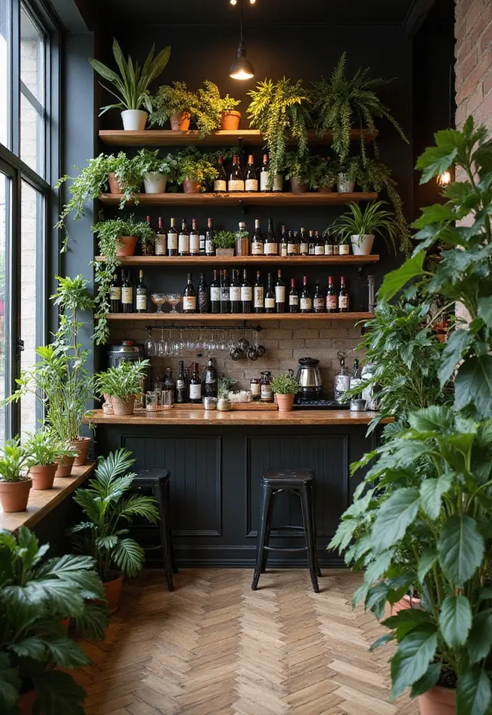 30 Coffee and Wine Bar Ideas That Feel Cozy and Chic 13 30 Coffee and Wine Bar Ideas That Feel Cozy and Chic - 13. Indoor Plants for Freshness