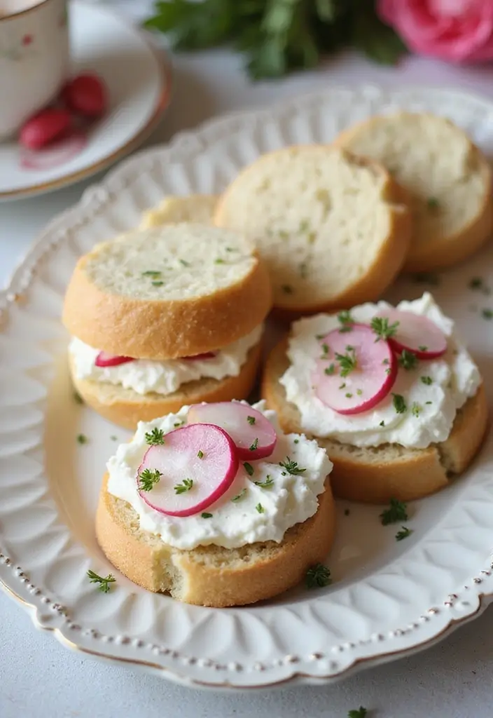 30 Finger Sandwiches for Tea Party That Guests Will Love 25 30 Finger Sandwiches for Tea Party That Guests Will Love - 25. Herb Cream Cheese and Radish Sandwiches