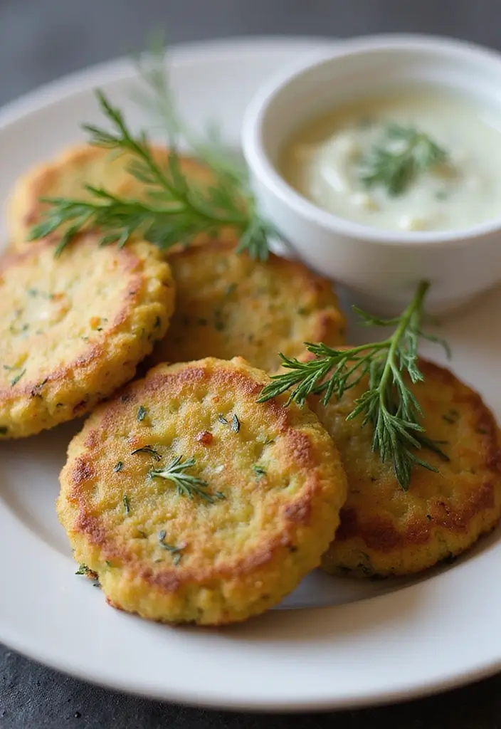 30 High Tea Hapjes That Taste as Good as They Look 13 30 High Tea Hapjes That Taste as Good as They Look - 13. Zucchini Fritters with Dill Dip