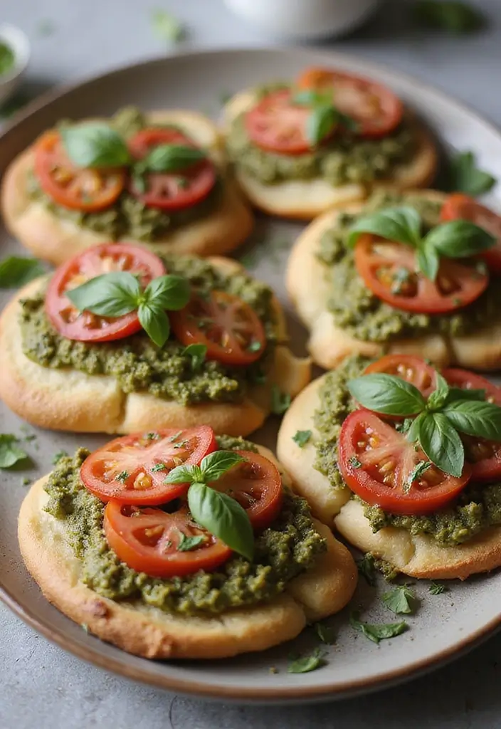 30 High Tea Hapjes That Taste as Good as They Look 28 30 High Tea Hapjes That Taste as Good as They Look - 28. Pesto and Tomato Flatbreads