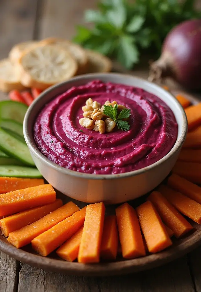 30 High Tea Hapjes That Taste as Good as They Look 5 30 High Tea Hapjes That Taste as Good as They Look - 5. Beetroot and Walnut Dip with Veggie Sticks