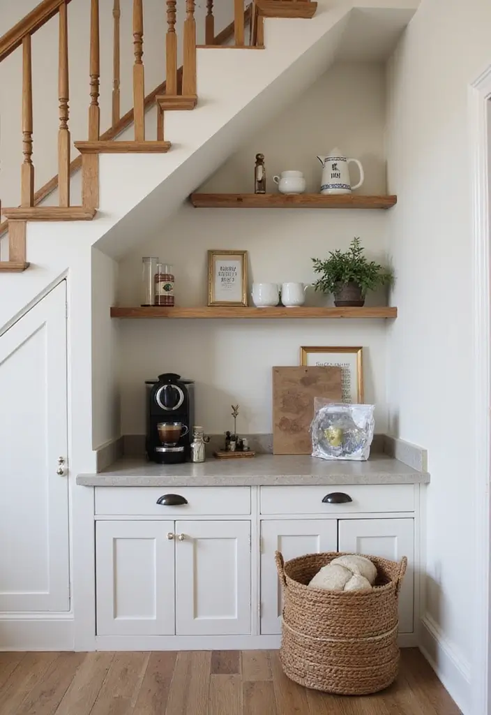 30 Nespresso Coffee Bar Setups That Look Modern 12. Under the Stairs Coffee Bar