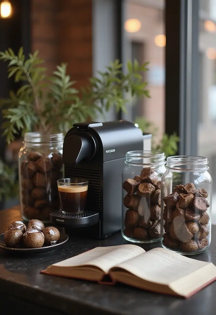 30 Nespresso Coffee Bar Setups That Look Modern 14. Elegant Glass Displays