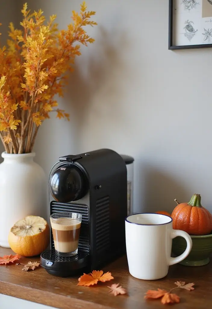 30 Nespresso Coffee Bar Setups That Look Modern 18. Seasonal Coffee Decor