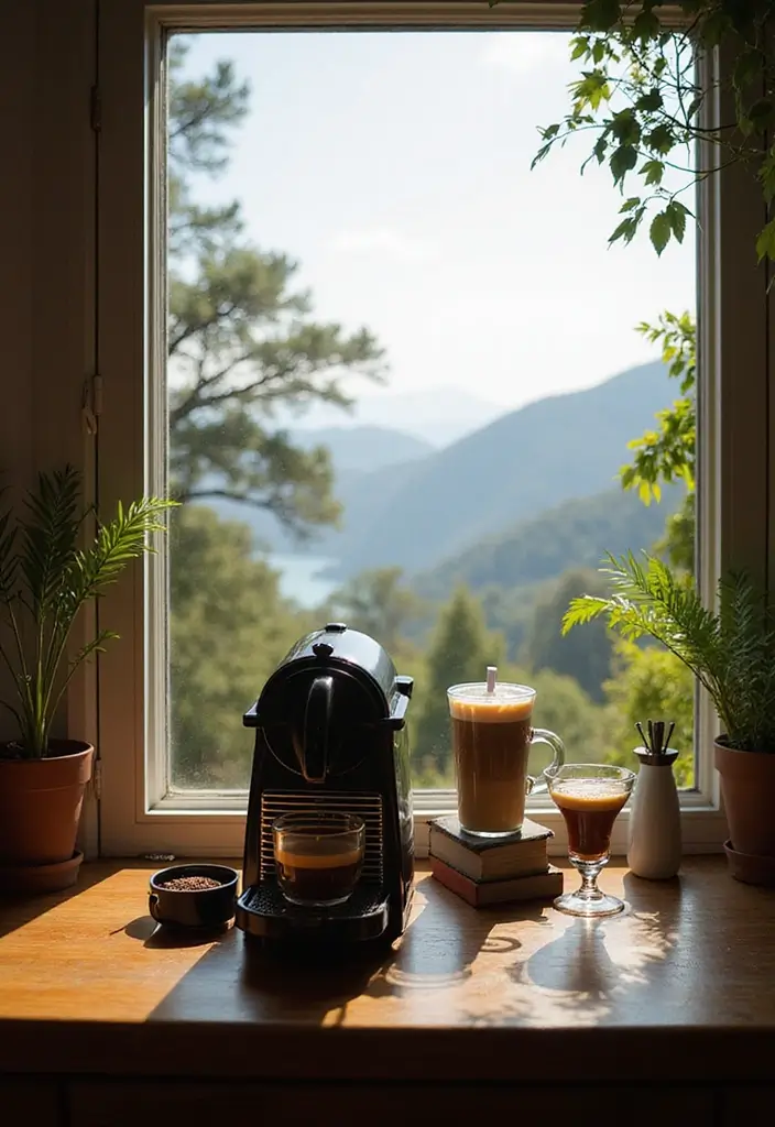 30 Nespresso Coffee Bar Setups That Look Modern 22. Coffee with a View