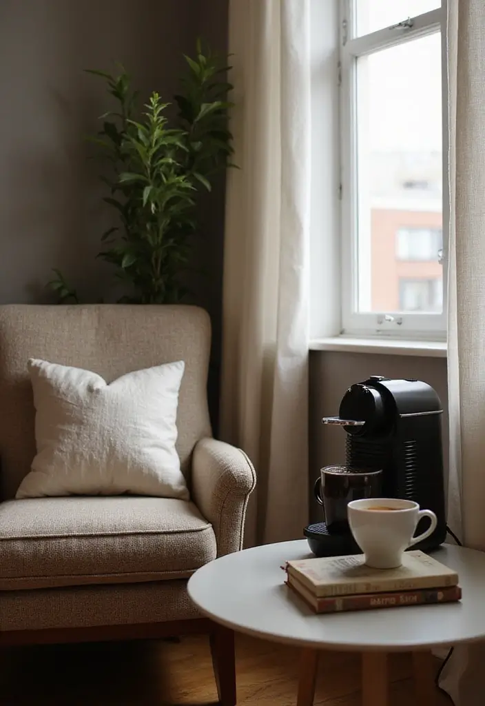30 Nespresso Coffee Bar Setups That Look Modern 24. Cozy Coffee Reading Nook