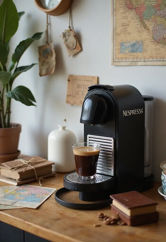 30 Nespresso Coffee Bar Setups That Look Modern 26. Travel inspired Coffee Bar