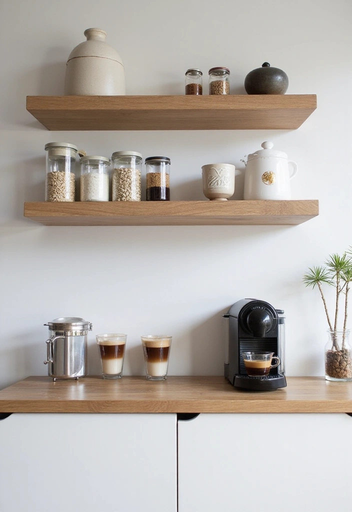 30 Nespresso Coffee Bar Setups That Look Modern 7. Functional Floating Shelves