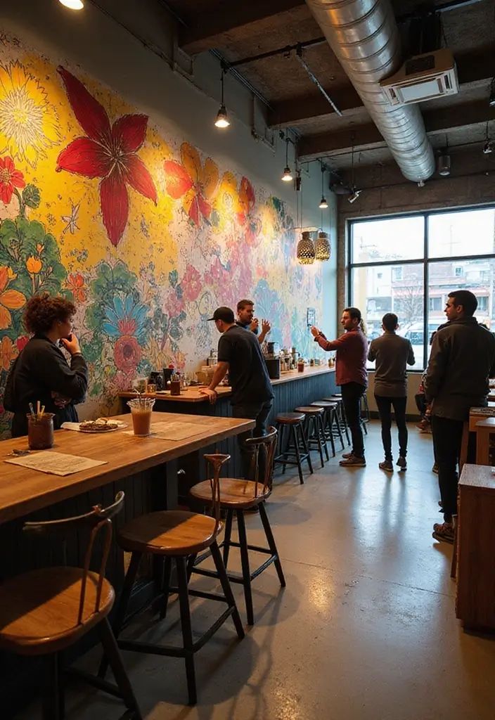 30 New York Coffee Shop Aesthetic Ideas That Inspire 23 30 New York Coffee Shop Aesthetic Ideas That Inspire - 23. Colorful Mural Backdrops