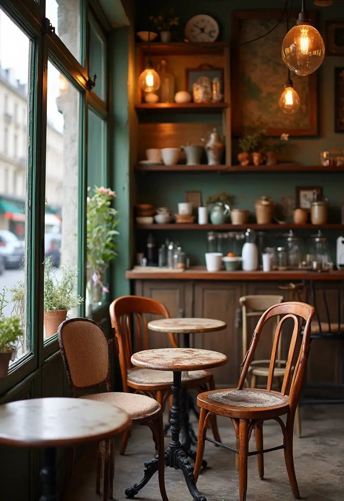 30 Paris Coffee Shop Aesthetic Ideas That Feel Dreamy 2. Vintage Furniture Finds