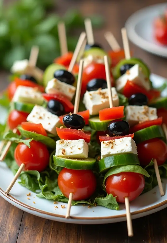 30 Savory Tea Party Food Ideas Guests Will Love 21 30 Savory Tea Party Food Ideas Guests Will Love - 21. Greek Salad Skewers