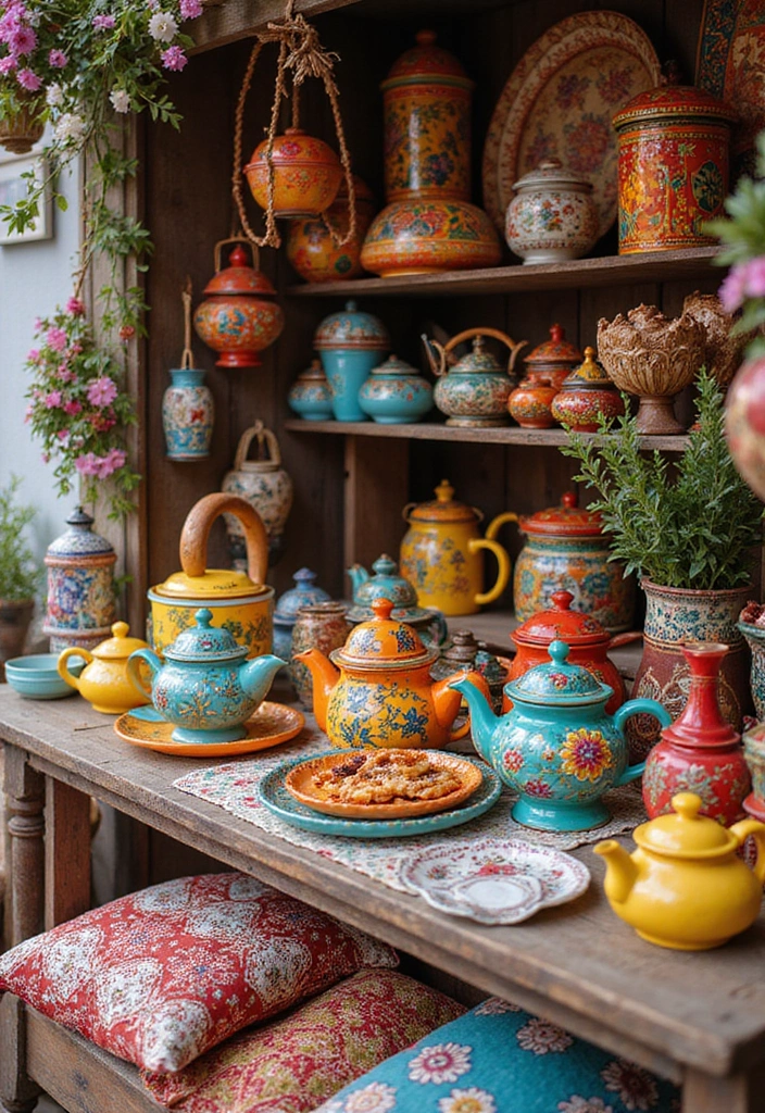 30 Tea Bar Ideas That Look Modern and Stylish 10 30 Tea Bar Ideas That Look Modern and Stylish - 10. Colorful Tea Bar Setup