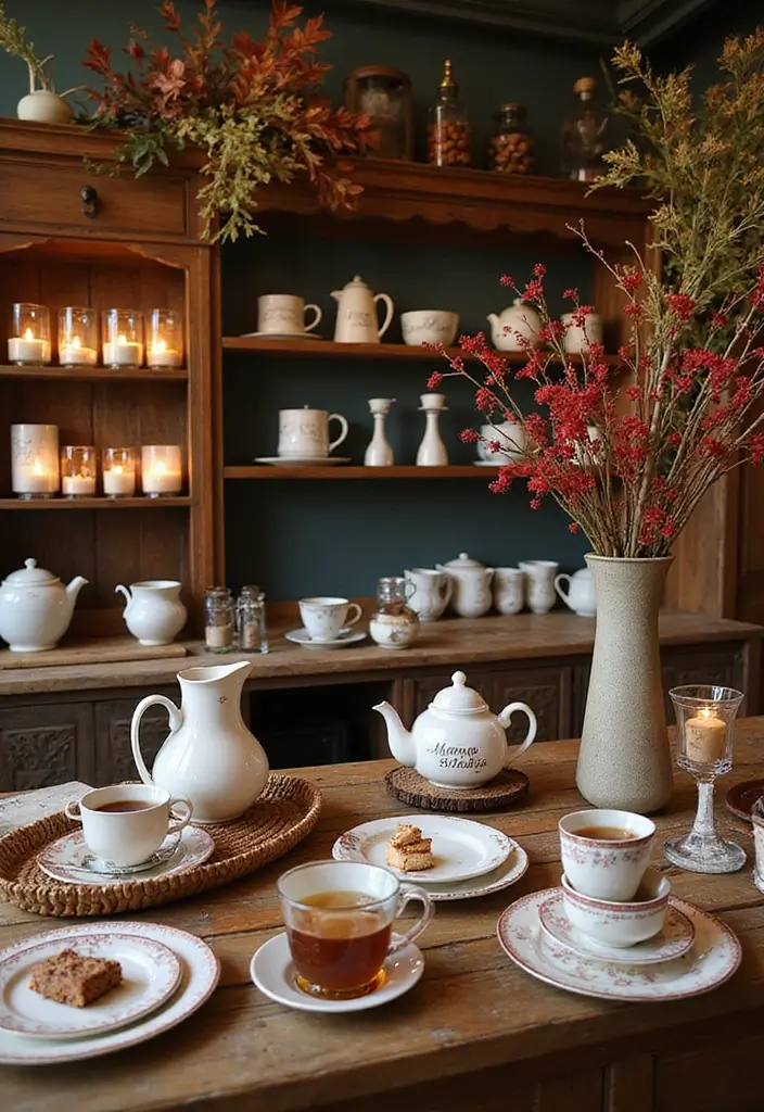 30 Tea Bar Ideas That Look Modern and Stylish 30 30 Tea Bar Ideas That Look Modern and Stylish - 30. Elegant Seasonal Decor