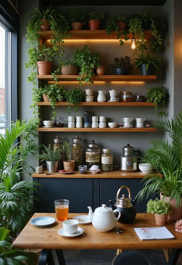 30 Tea Bar Ideas That Look Modern and Stylish 4 30 Tea Bar Ideas That Look Modern and Stylish - 4. Urban Greenery Tea Bar