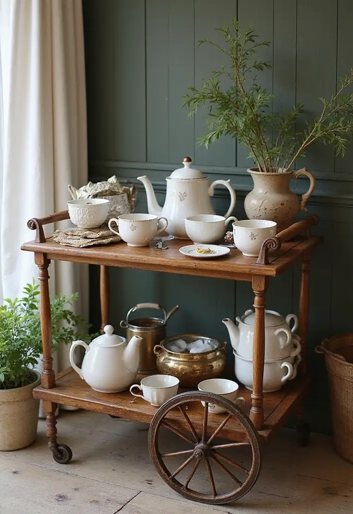 30 Tea Bar Ideas That Look Modern and Stylish 5 30 Tea Bar Ideas That Look Modern and Stylish - 5. Vintage Tea Cart