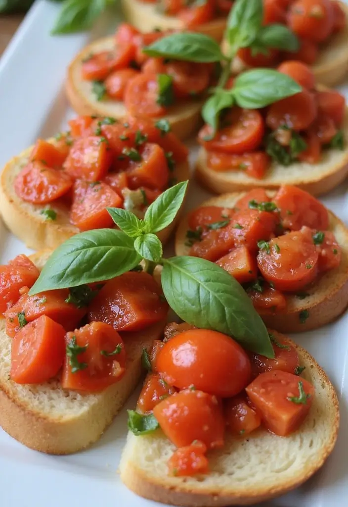 30 Tea Party Food Ideas That Look Pretty and Tasty 22 30 Tea Party Food Ideas That Look Pretty and Tasty - 22. Savory Tomato Basil Bruschetta