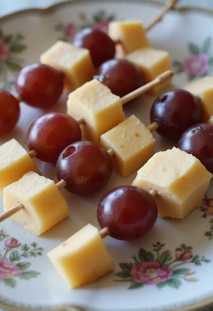 30 Tea Party Food Ideas That Look Pretty and Tasty 30 30 Tea Party Food Ideas That Look Pretty and Tasty - 30. Grapes and Cheese Skewers
