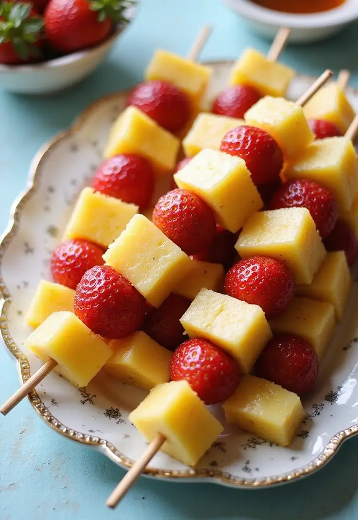 30 Tea Party Foods That Will Wow Every Guest 5 30 Tea Party Foods That Will Wow Every Guest - 5. Fruit Skewers with Mint Syrup