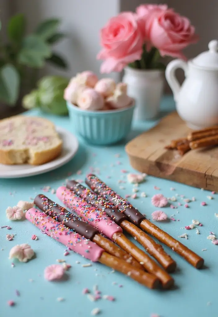 30 Tea Party Sweets That Are Adorable and Tasty 27 30 Tea Party Sweets That Are Adorable and Tasty - 27. Magic Wands (Pretzel Rods)