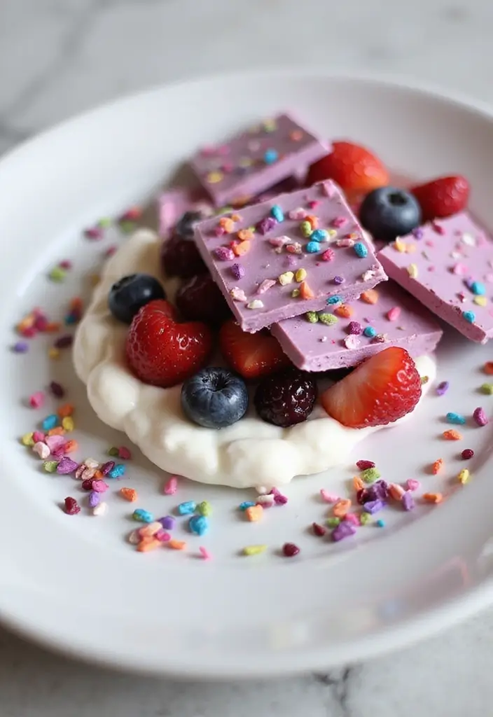 30 Tea Party Sweets That Are Adorable and Tasty 28 30 Tea Party Sweets That Are Adorable and Tasty - 28. Berry Yogurt Bark