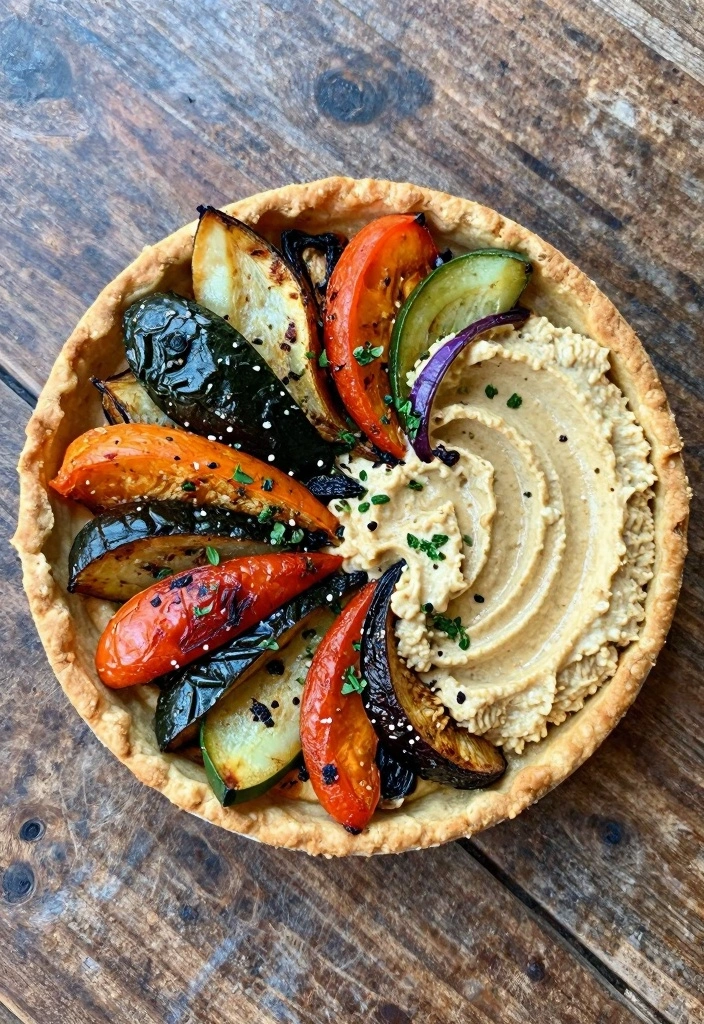10 Mediterranean Baking Recipes for Light Flavorful Bakes - 9. Roasted Vegetable and Hummus Tart