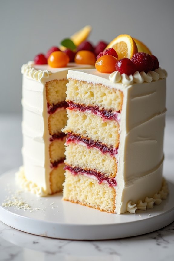 light dense cake with contrasting fillings